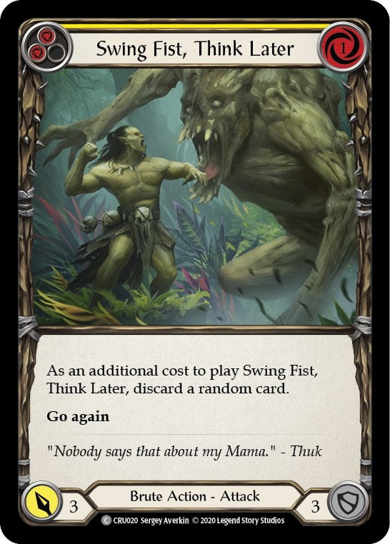 Image for Swing Fist, Think Later (Yellow) (Crucible of War) (CRU020) - Flesh and Blood TCG