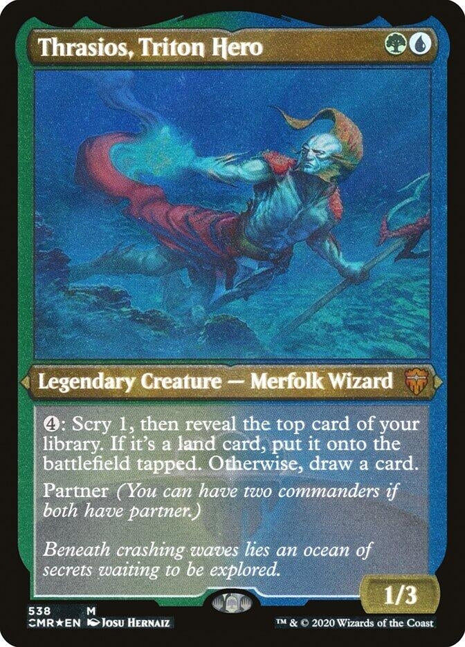 Image for Thrasios, Triton Hero (Foil Etched) (Commander Legends) (538) - Magic: The Gathering