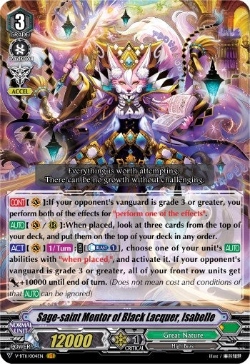 Image for Sage-saint Mentor of Black Lacquer, Isabelle (V-BT11: Storm of the Blue Cavalry) (V-BT11/004EN) - Cardfight Vanguard
