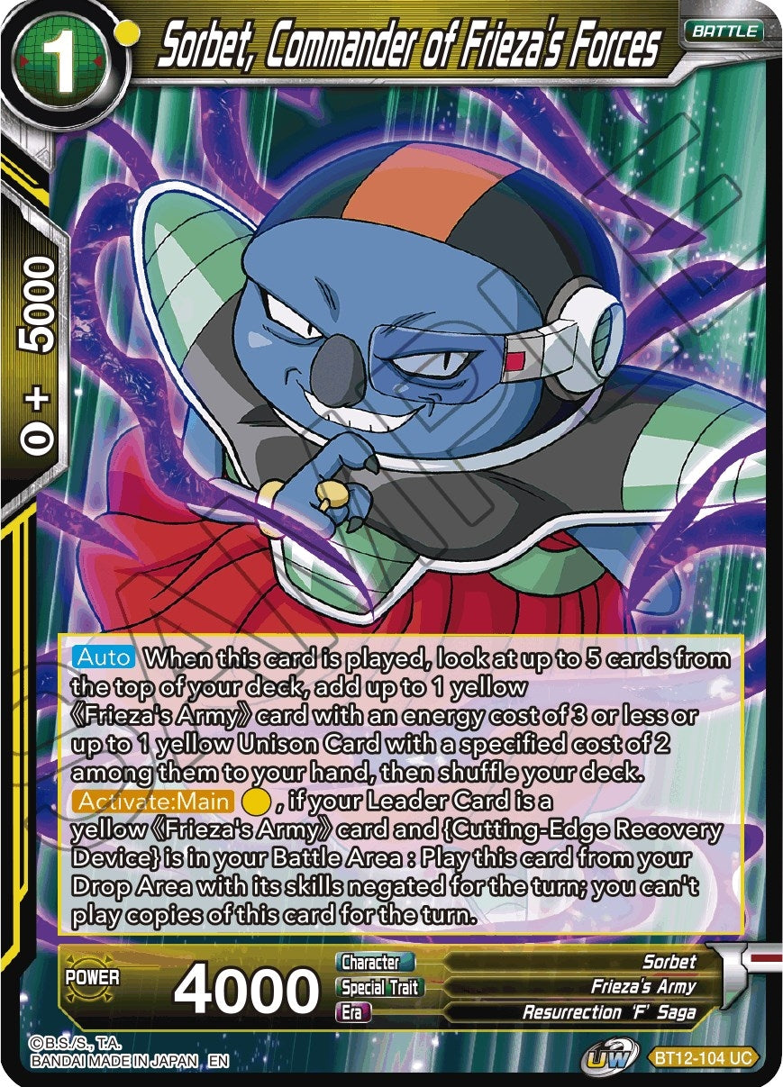 Image for Sorbet, Commander of Frieza's Forces (Vicious Rejuvenation) (BT12-104) - Dragon Ball Super: Masters