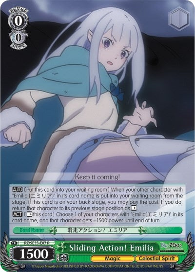 Image for Sliding Action! Emilia (Re:ZERO: The Frozen Bond) (RZ/SE35-E07 R) - Weiss Schwarz
