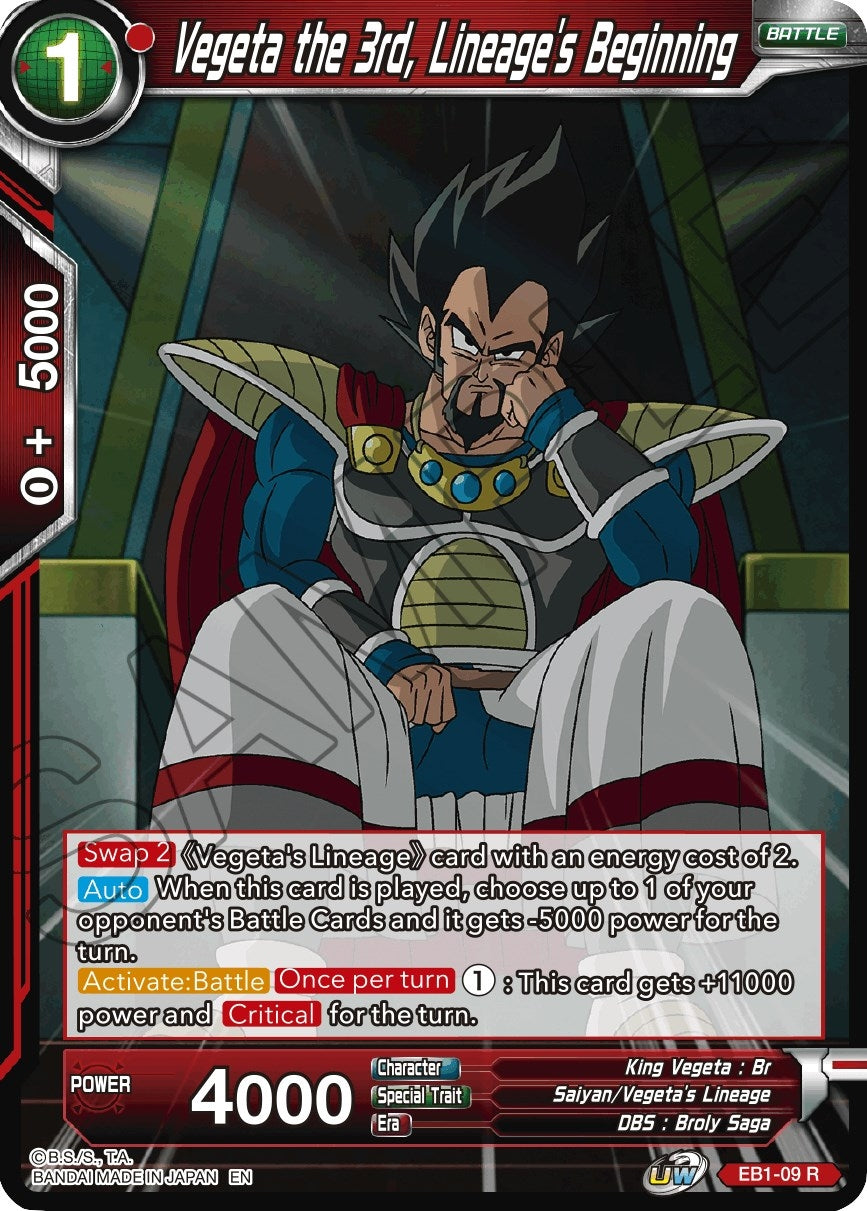 Image for Vegeta the 3rd, Lineage's Beginning (Battle Evolution Booster) (EB1-09) - Dragon Ball Super: Masters