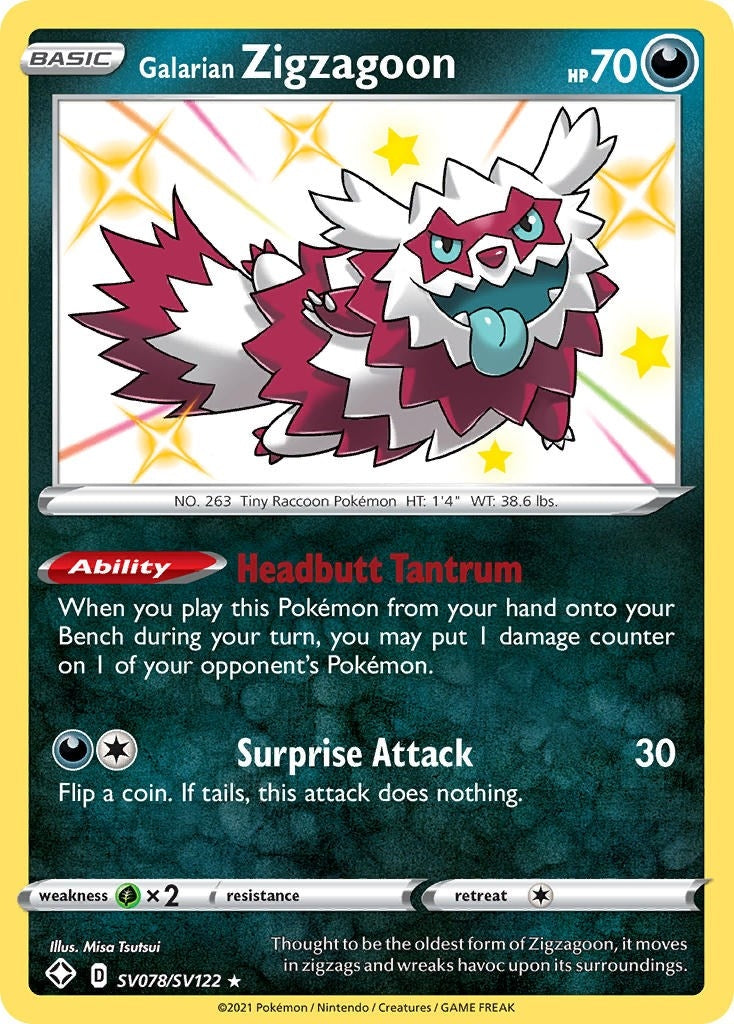 Image for Galarian Zigzagoon (Shining Fates: Shiny Vault) (SV078/SV122) - Pokemon