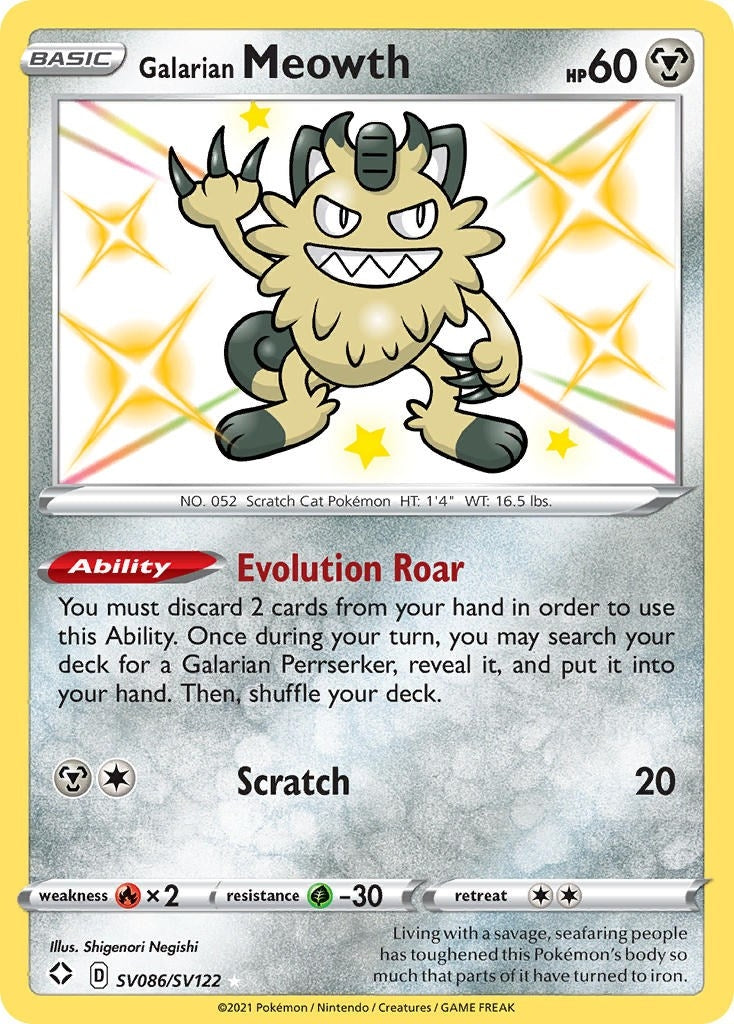 Image for Galarian Meowth (Shining Fates: Shiny Vault) (SV086/SV122) - Pokemon