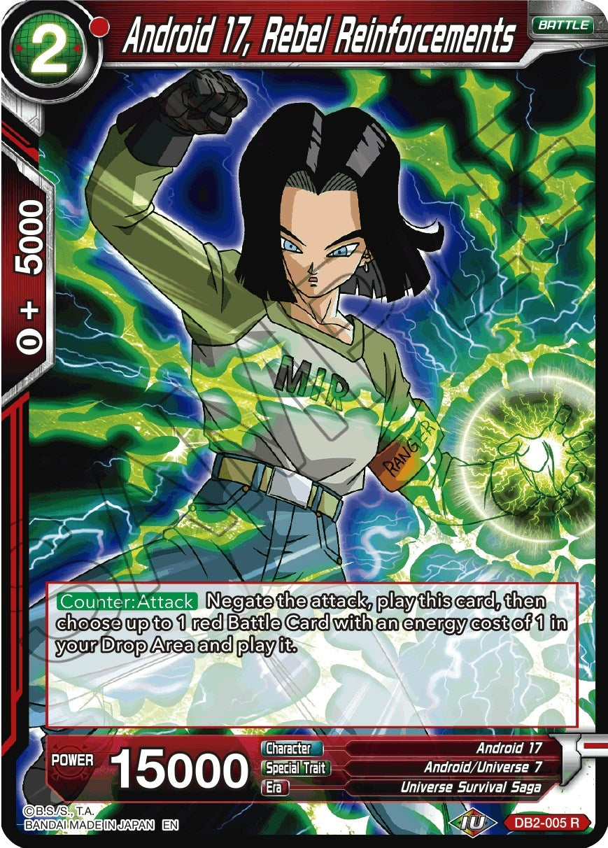 Image for Android 17, Rebel Reinforcements (Reprint) (Battle Evolution Booster) (DB2-005) - Dragon Ball Super: Masters