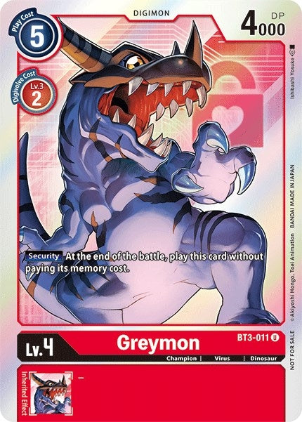 Image for Greymon - BT3-011 (Box Topper) (BT01-03B) (BT3-011 U) - Digimon Card Game
