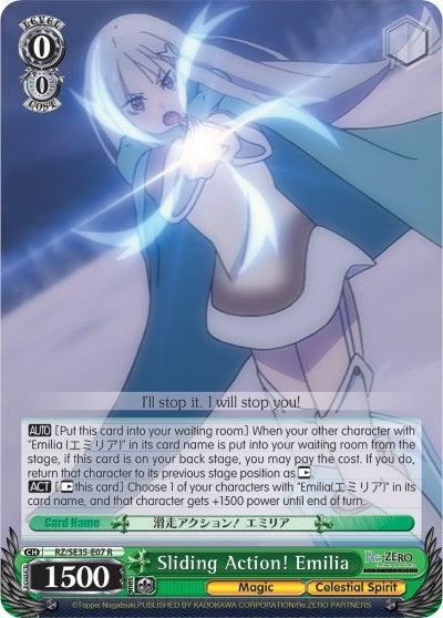 Image for Sliding Action! Emilia (Parallel Foil) (Re:ZERO: The Frozen Bond) (RZ/SE35-E07 R) - Weiss Schwarz