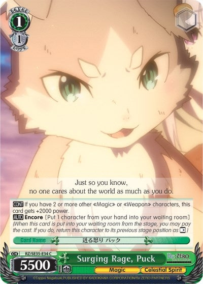 Image for Surging Rage, Puck (Parallel Foil) (Re:ZERO: The Frozen Bond) (RZ/SE35-E34 C) - Weiss Schwarz