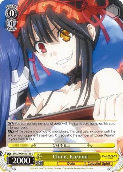 Image for Clone, Kurumi (B) (Date A Live) (DAL/W79-E018b C) - Weiss Schwarz
