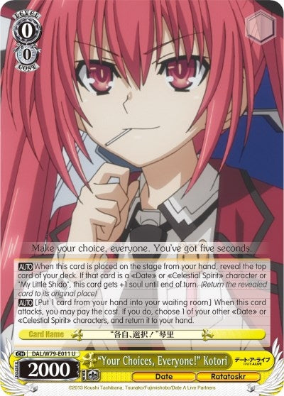 Image for "Your Choices, Everyone!" Kotori (Date A Live) (DAL/W79-E011 U) - Weiss Schwarz