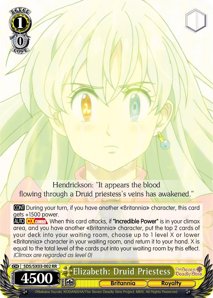Image for Elizabeth: Druid Priestess (The Seven Deadly Sins) (SDS/SX03-002 RR) - Weiss Schwarz
