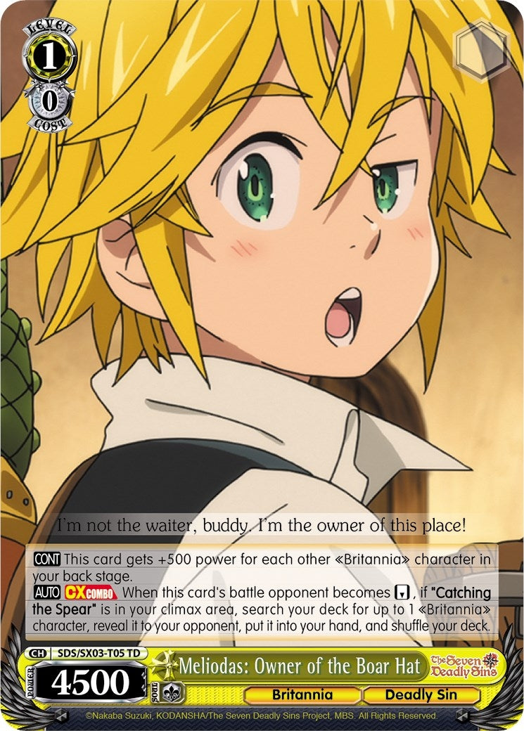 Image for Meliodas: Owner of the Boar Hat (The Seven Deadly Sins) (SDS/SX03-T05 TD) - Weiss Schwarz