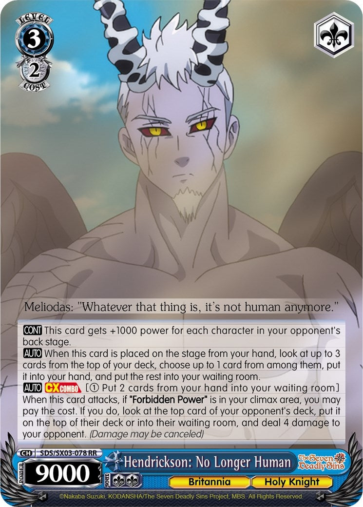 Image for Hendrickson: No Longer Human (The Seven Deadly Sins) (SDS/SX03-078 RR) - Weiss Schwarz