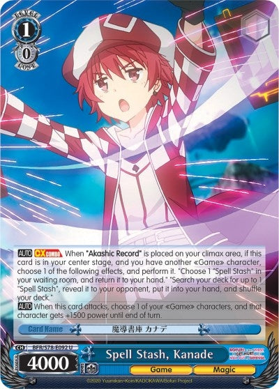 Image for Spell Stash, Kanade (BOFURI: I Don't Want to Get Hurt, so I'll Max Out My Defense) (BFR/S78-E092 U) - Weiss Schwarz