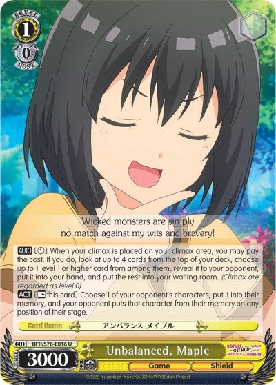 Image for Unbalanced, Maple (BOFURI: I Don't Want to Get Hurt, so I'll Max Out My Defense) (BFR/S78-E016 U) - Weiss Schwarz