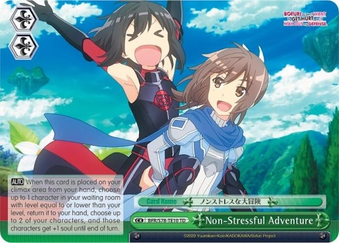 Image for Non-Stressful Adventure (BOFURI: I Don't Want to Get Hurt, so I'll Max Out My Defense) (BFR/S78-TE10 TD) - Weiss Schwarz