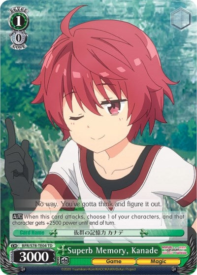 Image for Superb Memory, Kanade (BOFURI: I Don't Want to Get Hurt, so I'll Max Out My Defense) (BFR/S78-TE04 TD) - Weiss Schwarz