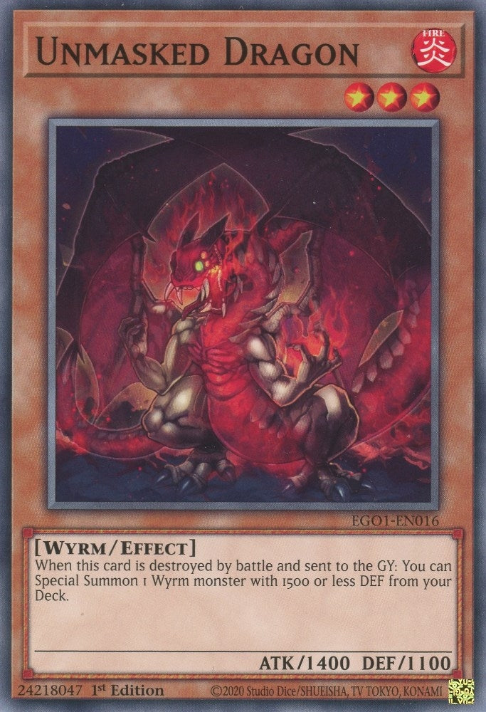 Image for Unmasked Dragon (Egyptian God Deck: Obelisk the Tormentor) (EGO1-EN016) - YuGiOh