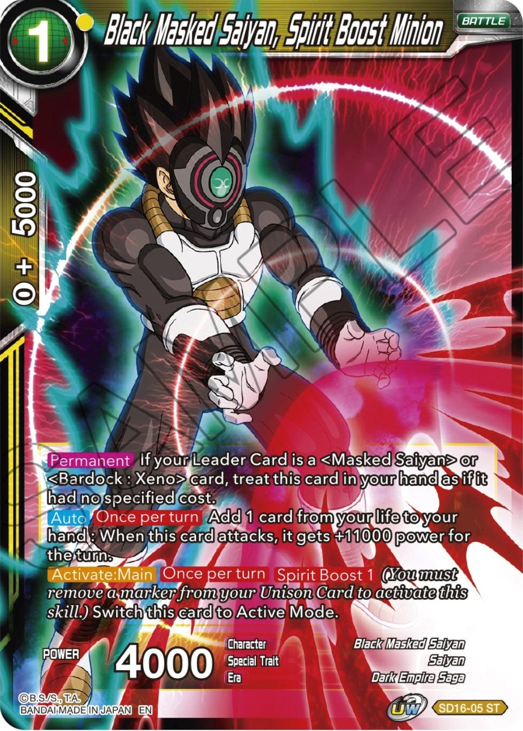 Image for Black Masked Saiyan, Spirit Boost Minion (Cross Spirits) (SD16-05) - Dragon Ball Super: Masters