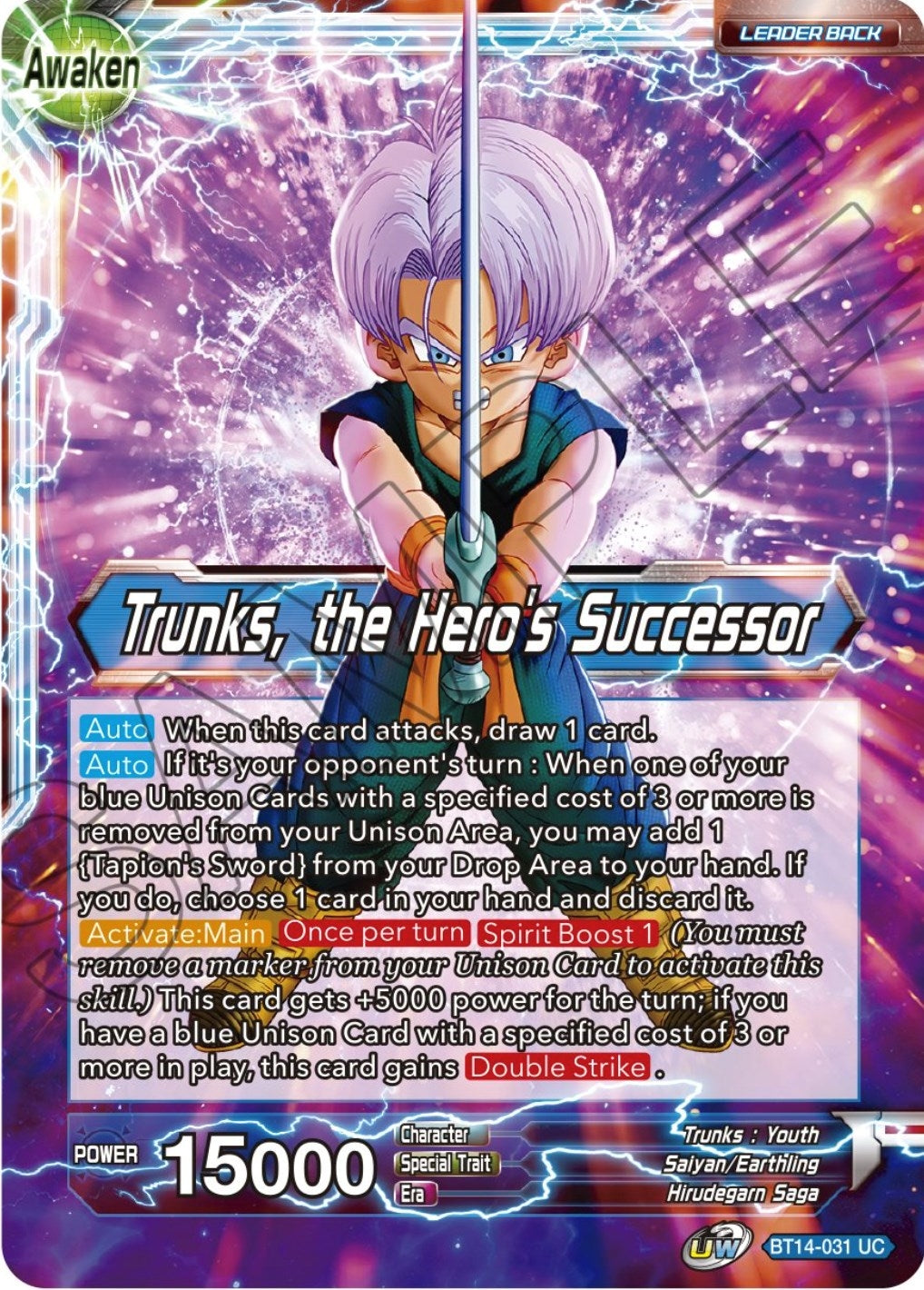Image for Trunks // Trunks, the Hero's Successor (Cross Spirits) (BT14-031) - Dragon Ball Super: Masters
