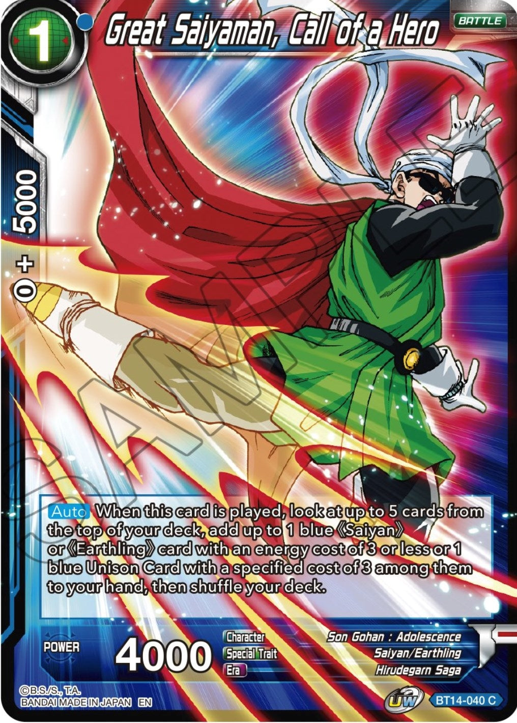 Image for Great Saiyaman, Call of a Hero (Cross Spirits) (BT14-040) - Dragon Ball Super: Masters