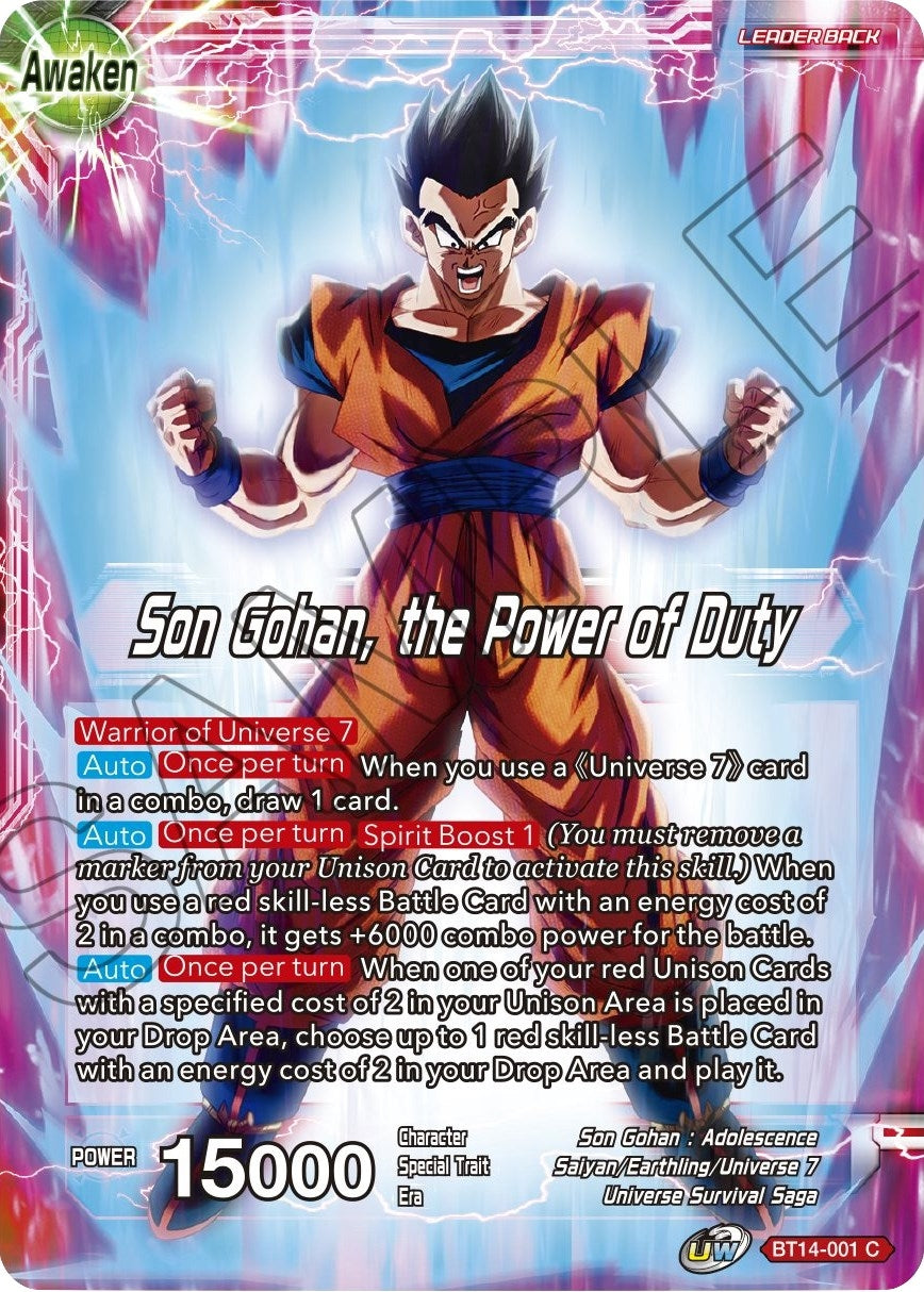 Image for Son Gohan // Son Gohan, the Power of Duty (Cross Spirits) (BT14-001) - Dragon Ball Super: Masters