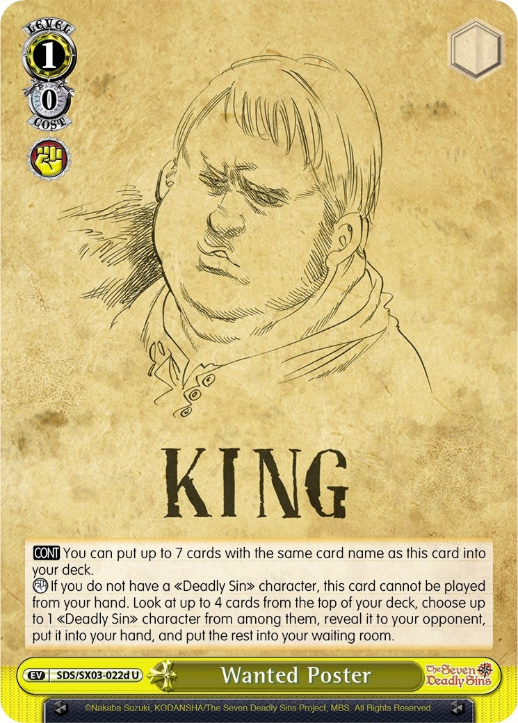 Image for Wanted Poster (D) (The Seven Deadly Sins) (SDS/SX03-022d U) - Weiss Schwarz