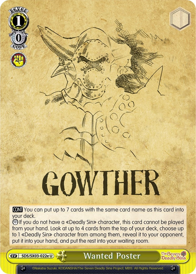 Image for Wanted Poster (E) (The Seven Deadly Sins) (SDS/SX03-022e U) - Weiss Schwarz