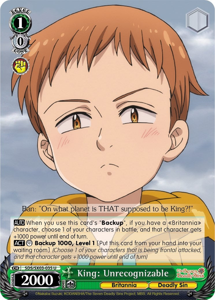 Image for King: Unrecognizable (The Seven Deadly Sins) (SDS/SX03-035 U) - Weiss Schwarz