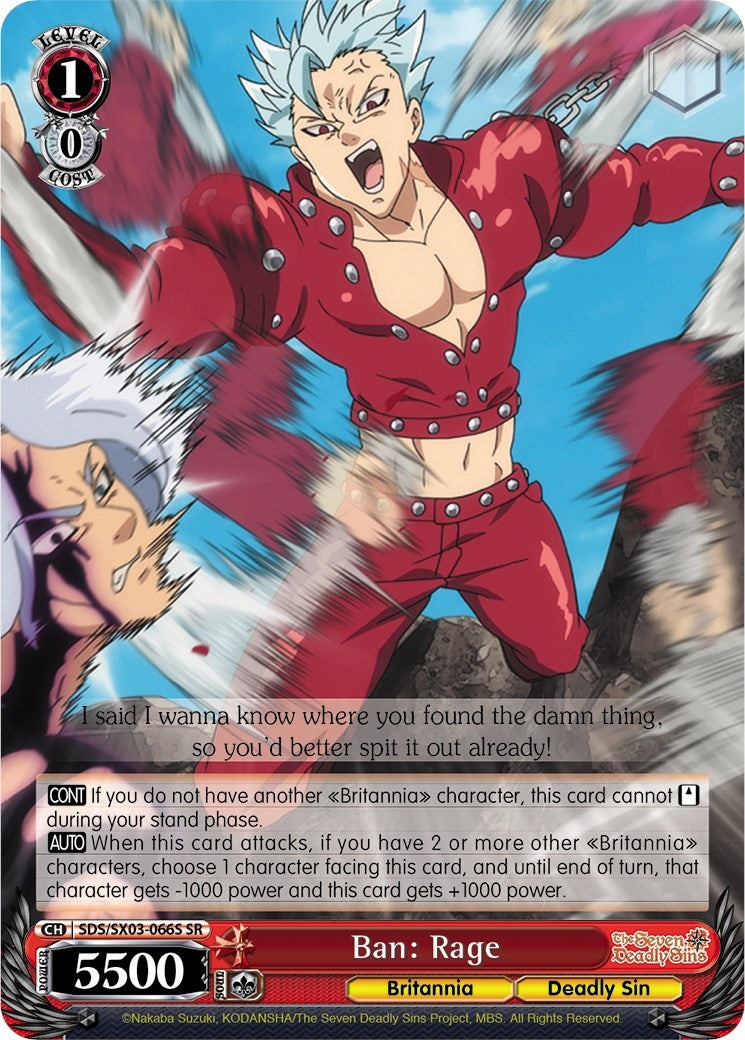 Image for Ban: Rage (SR) (The Seven Deadly Sins) (SDS/SX03-066S SR) - Weiss Schwarz