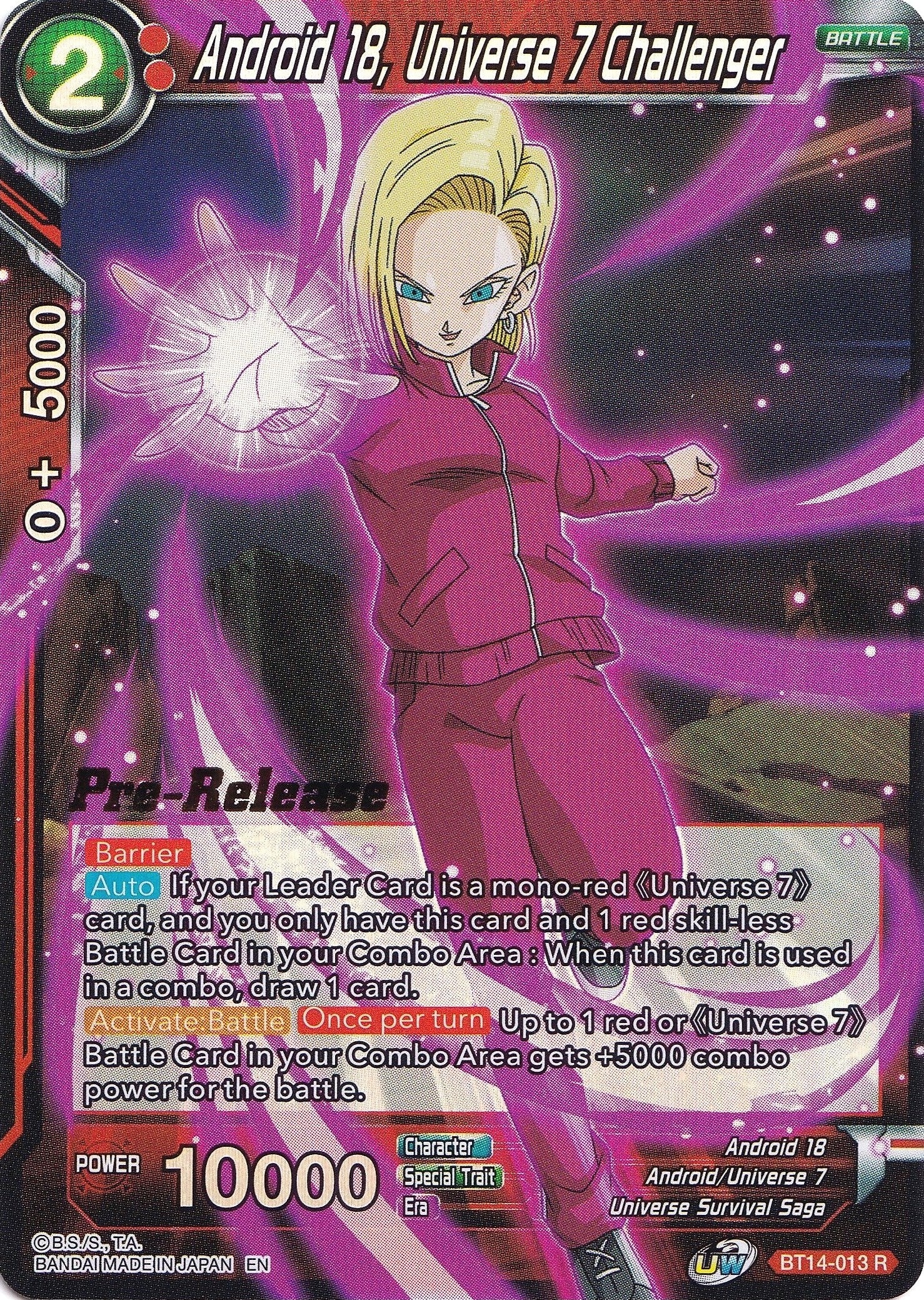 Image for Android 18, Universe 7 Challenger (Cross Spirits Pre-Release Cards) (BT14-013) - Dragon Ball Super: Masters