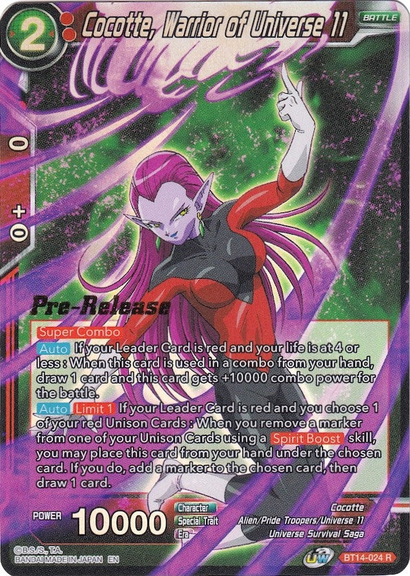 Image for Cocotte, Warrior of Universe 11 (Cross Spirits Pre-Release Cards) (BT14-024) - Dragon Ball Super: Masters