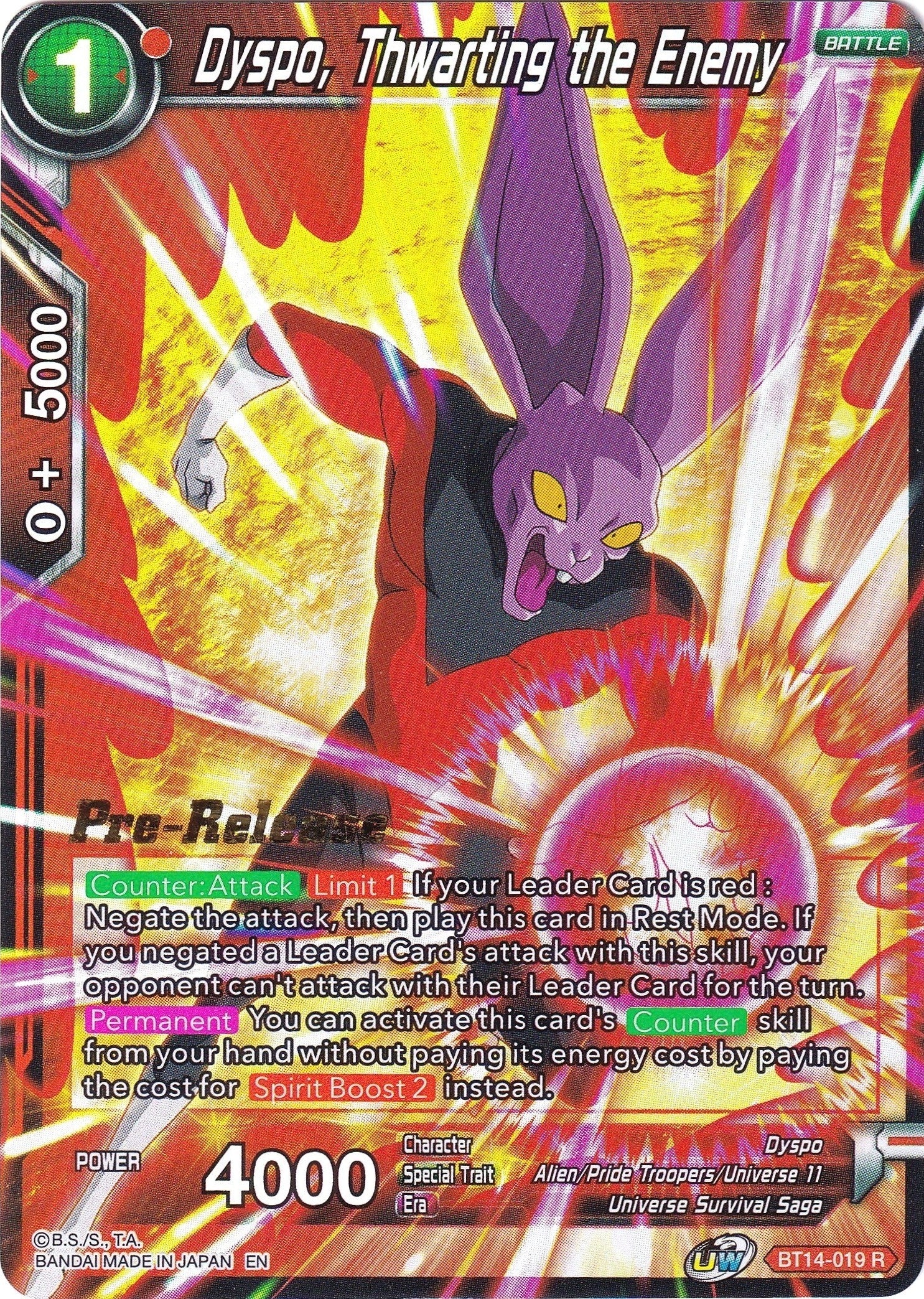 Image for Dyspo, Thwarting the Enemy (Cross Spirits Pre-Release Cards) (BT14-019) - Dragon Ball Super: Masters