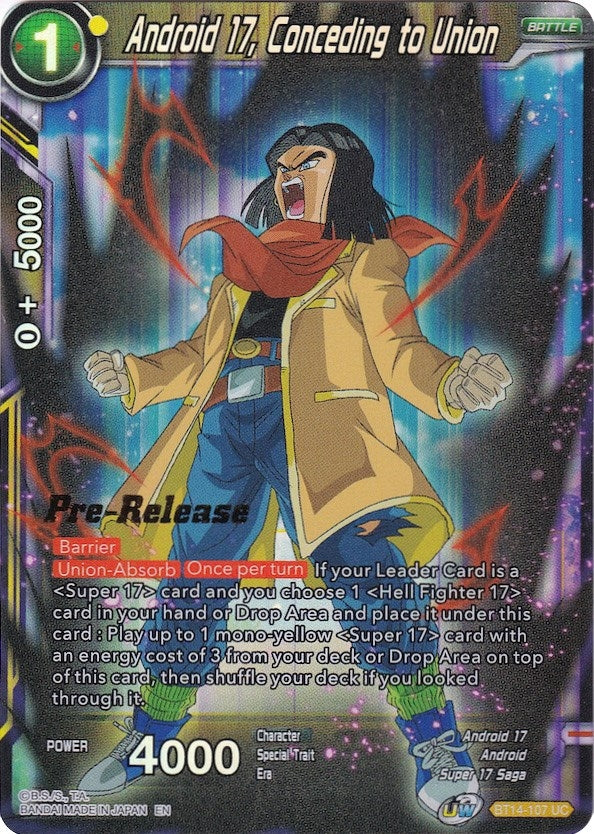 Image for Android 17, Conceding to Union (Cross Spirits Pre-Release Cards) (BT14-107) - Dragon Ball Super: Masters