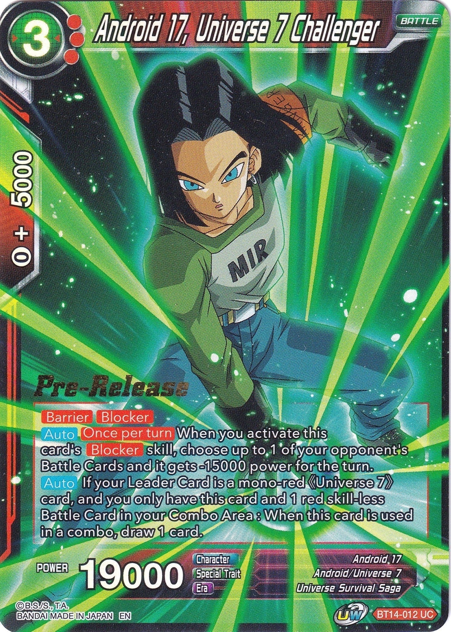 Image for Android 17, Universe 7 Challenger (Cross Spirits Pre-Release Cards) (BT14-012) - Dragon Ball Super: Masters