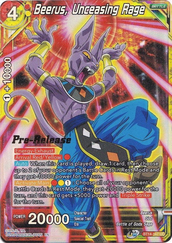 Image for Beerus, Unceasing Rage (Cross Spirits Pre-Release Cards) (BT14-147) - Dragon Ball Super: Masters