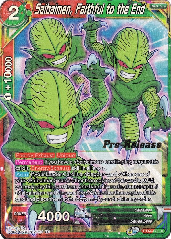 Image for Saibaimen, Faithful to the End (Cross Spirits Pre-Release Cards) (BT14-145) - Dragon Ball Super: Masters
