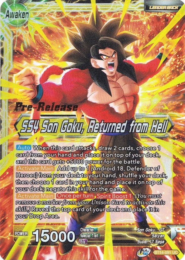 Image for Son Goku // SS4 Son Goku, Returned from Hell (Cross Spirits Pre-Release Cards) (BT14-091) - Dragon Ball Super: Masters