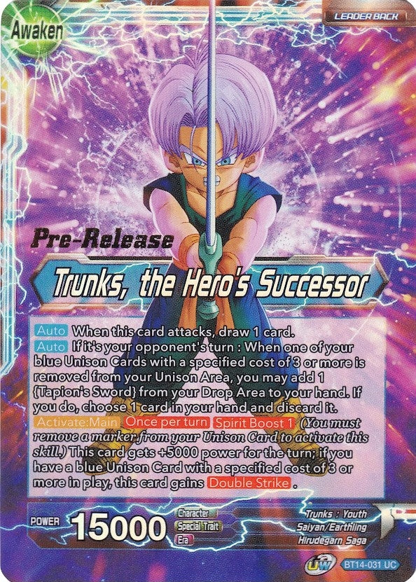 Image for Trunks // Trunks, the Hero's Successor (Cross Spirits Pre-Release Cards) (BT14-031) - Dragon Ball Super: Masters