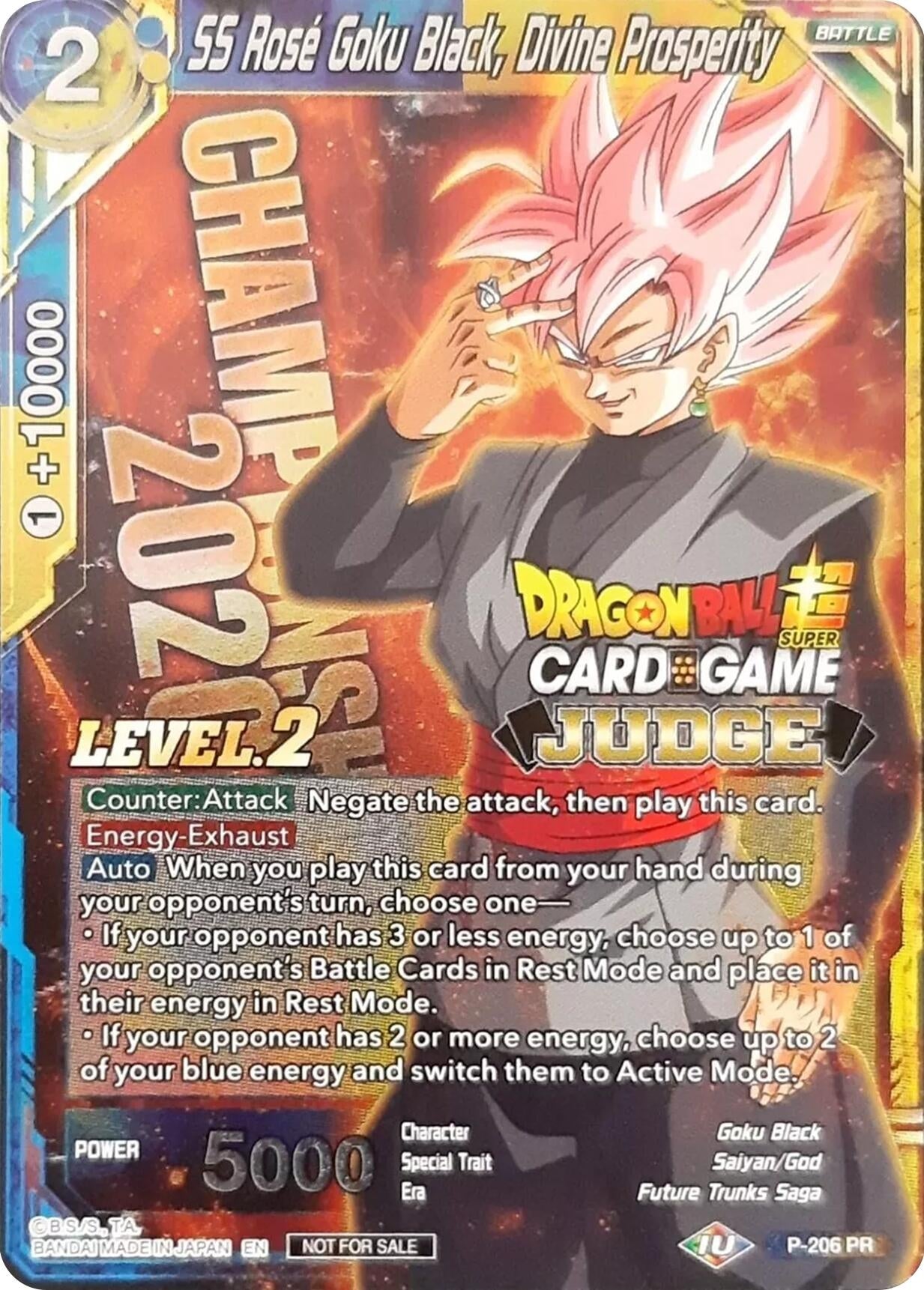 Image for SS Rose Goku Black, Divine Prosperity (Level 2) (Judge Promotion Cards) (P-206) - Dragon Ball Super: Masters