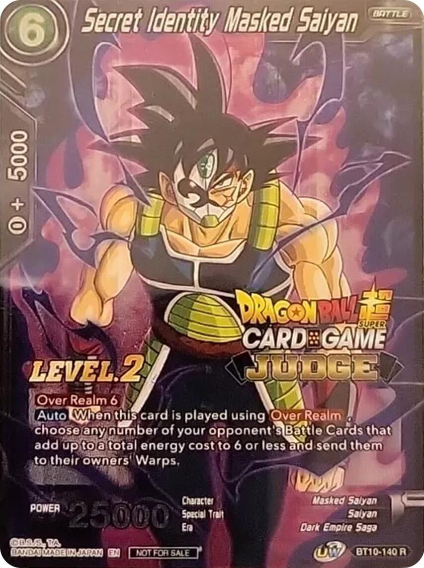 Image for Secret Identity Masked Saiyan (Level 2) (Judge Promotion Cards) (BT10-140) - Dragon Ball Super: Masters
