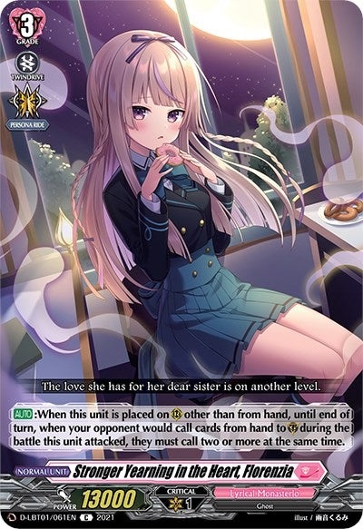 Image for Stronger Yearning in the Heart, Florenzia (D-LBT01: Lyrical Melody) (D-LBT01/061EN) - Cardfight Vanguard