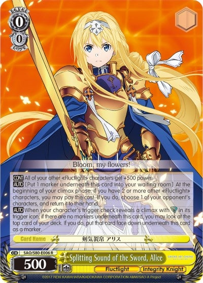 Image for Splitting Sound of the Sword, Alice (Sword Art Online -Alicization- Vol.2) (SAO/S80-E006 R) - Weiss Schwarz