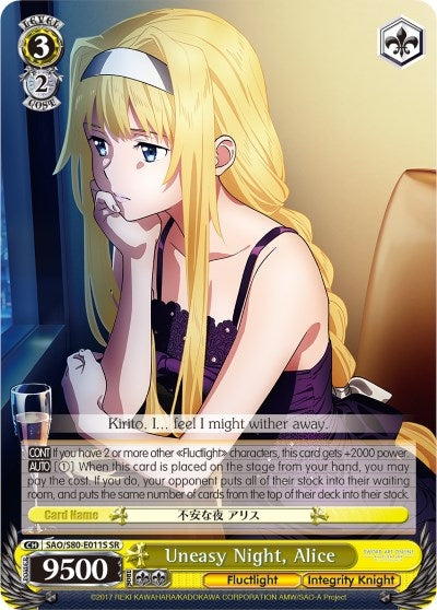 Image for Uneasy Night, Alice (SR) (Sword Art Online -Alicization- Vol.2) (SAO/S80-E011S SR) - Weiss Schwarz