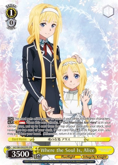 Image for Where the Soul Is, Alice (OFR) (Sword Art Online -Alicization- Vol.2) (SAO/S80-E002OFR OFR) - Weiss Schwarz