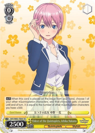 Image for Eldest of the Quintuplets, Ichika Nakano (The Quintessential Quintuplets) (5HY/W83-TE04 TD) - Weiss Schwarz
