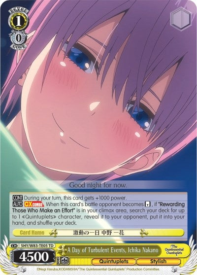 Image for A Day of Turbulent Events, Ichika Nakano (The Quintessential Quintuplets) (5HY/W83-TE05 TD) - Weiss Schwarz