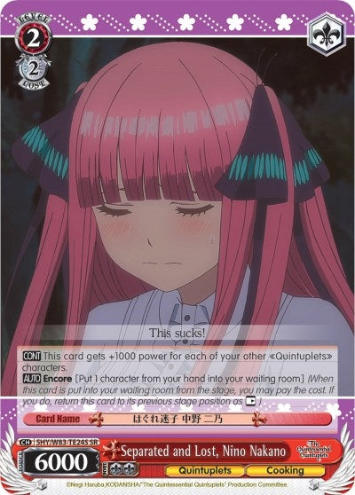 Image for Separated and Lost, Nino Nakano (SR) (The Quintessential Quintuplets) (5HY/W83-TE24S SR) - Weiss Schwarz