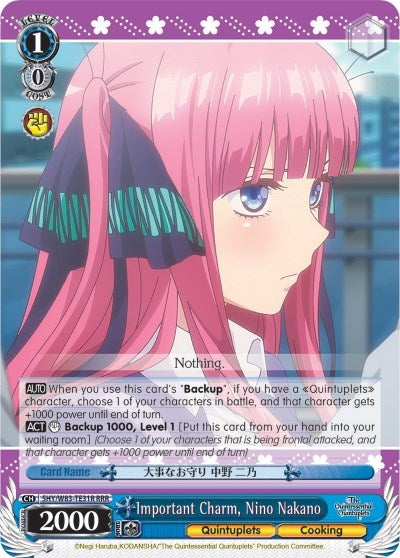 Image for Important Charm, Nino Nakano (RRR) (The Quintessential Quintuplets) (5HY/W83-TE31R RRR) - Weiss Schwarz