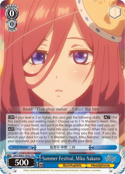 Image for Summer Festival, Miku Nakano (The Quintessential Quintuplets) (5HY/W83-TE43 TD) - Weiss Schwarz